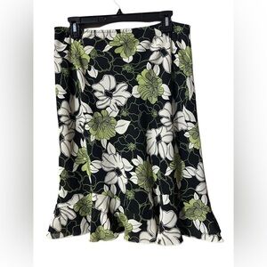 Worthington Black and Green Floral A-Line Skirt with Ruffle Edges
